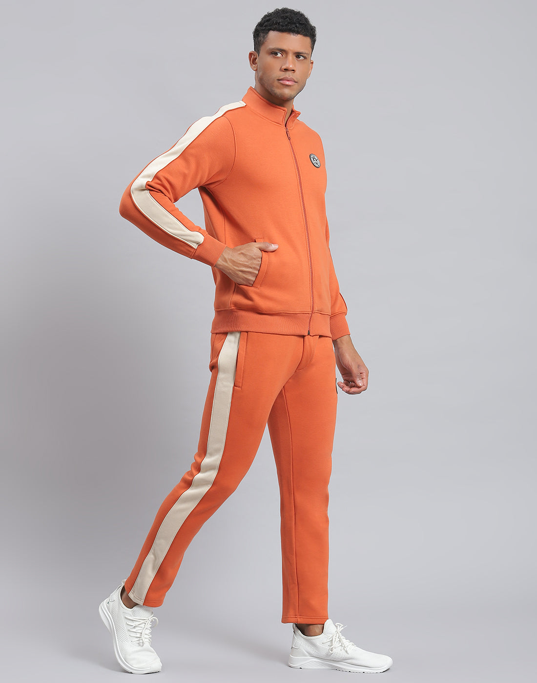 Rock.it Men Rust Solid Stand Collar Full Sleeve Tracksuit
