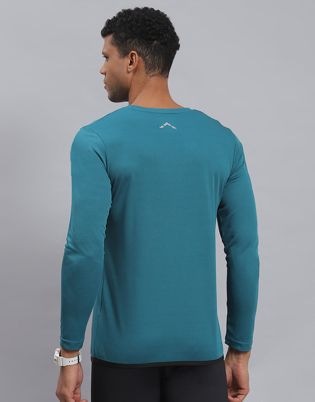 Rock.it Men Teal Blue Solid Round Neck Full Sleeve Active T-Shirt