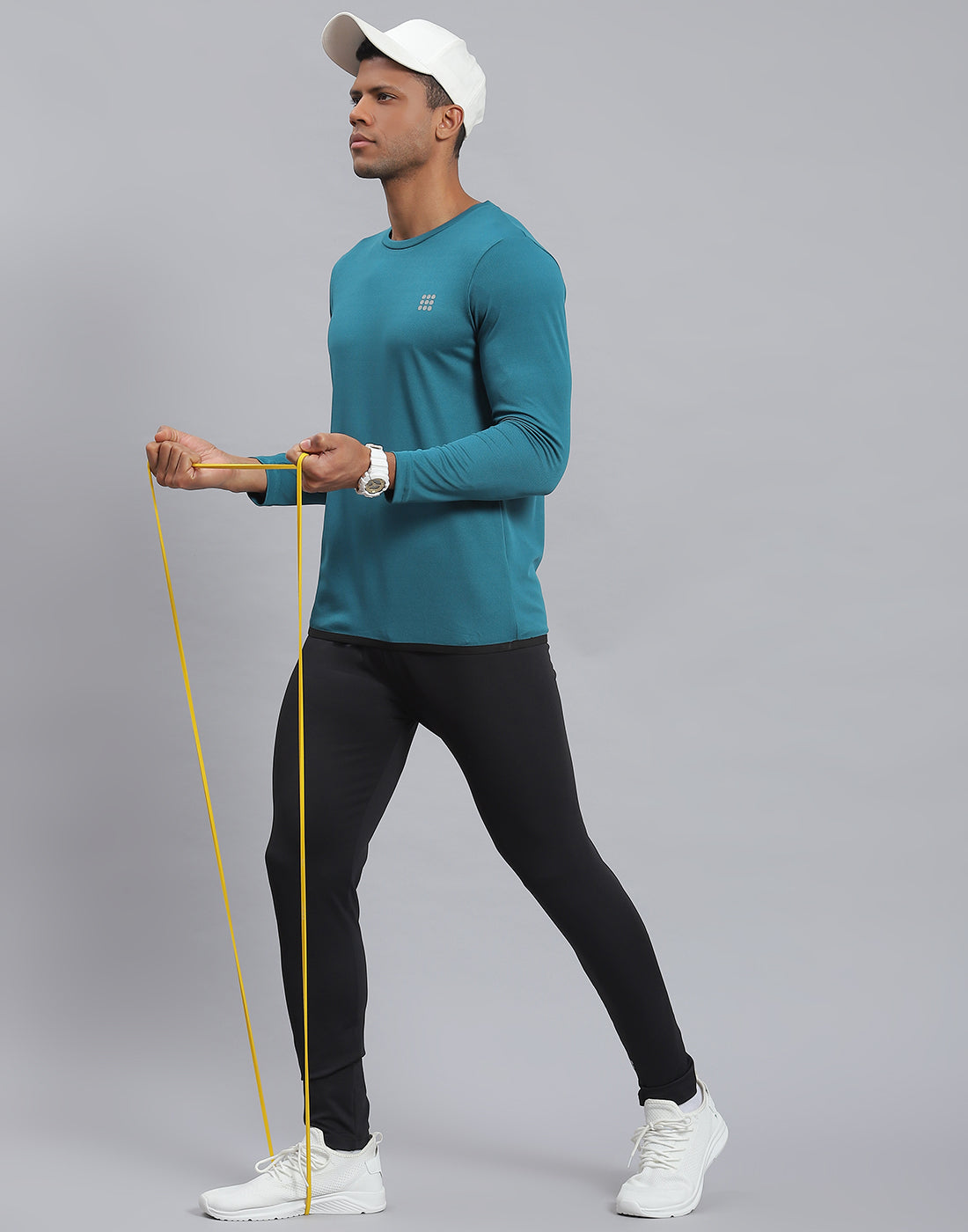 Rock.it Men Teal Blue Solid Round Neck Full Sleeve Active T-Shirt