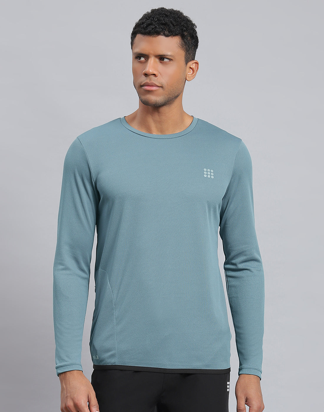 Rock.it Men Blue Solid Round Neck Full Sleeve Active T-Shirt