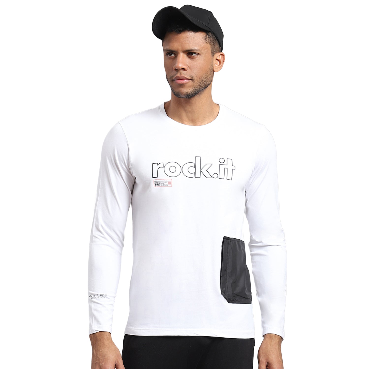 Rock.it Men White Printed Round Neck Full Sleeve Active T-Shirt
