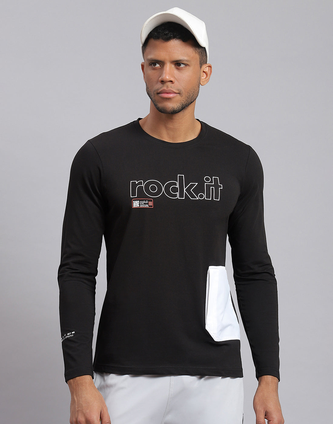 Rock.it Men Black Printed Round Neck Full Sleeve Active T-Shirt