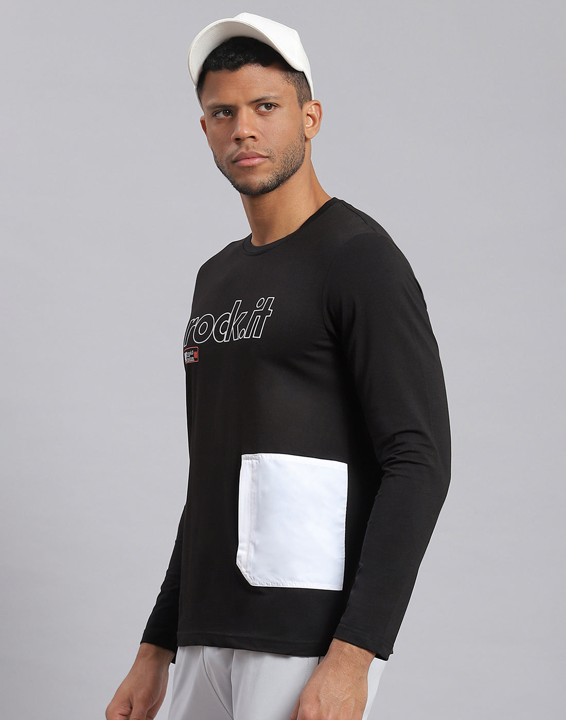 Rock.it Men Black Printed Round Neck Full Sleeve Active T-Shirt