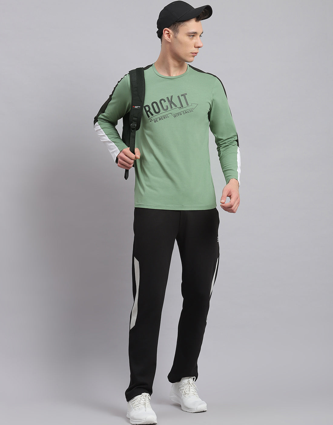 Rock.it Men Green Printed Round Neck Full Sleeve Active T-Shirt