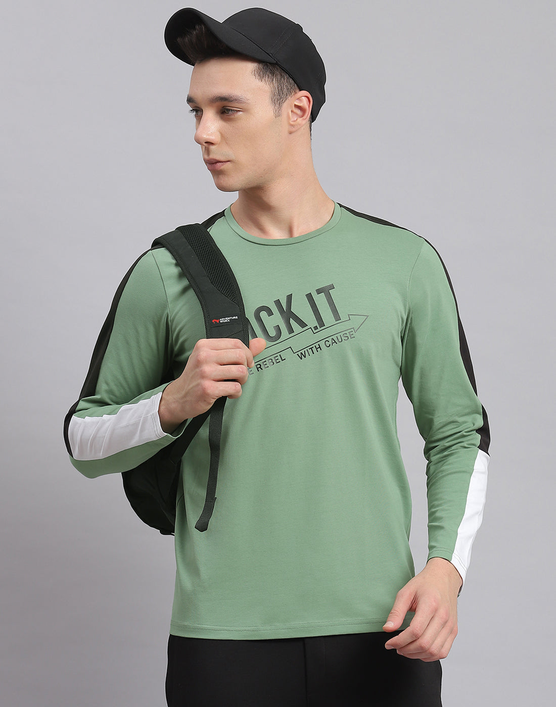 Rock.it Men Green Printed Round Neck Full Sleeve Active T-Shirt