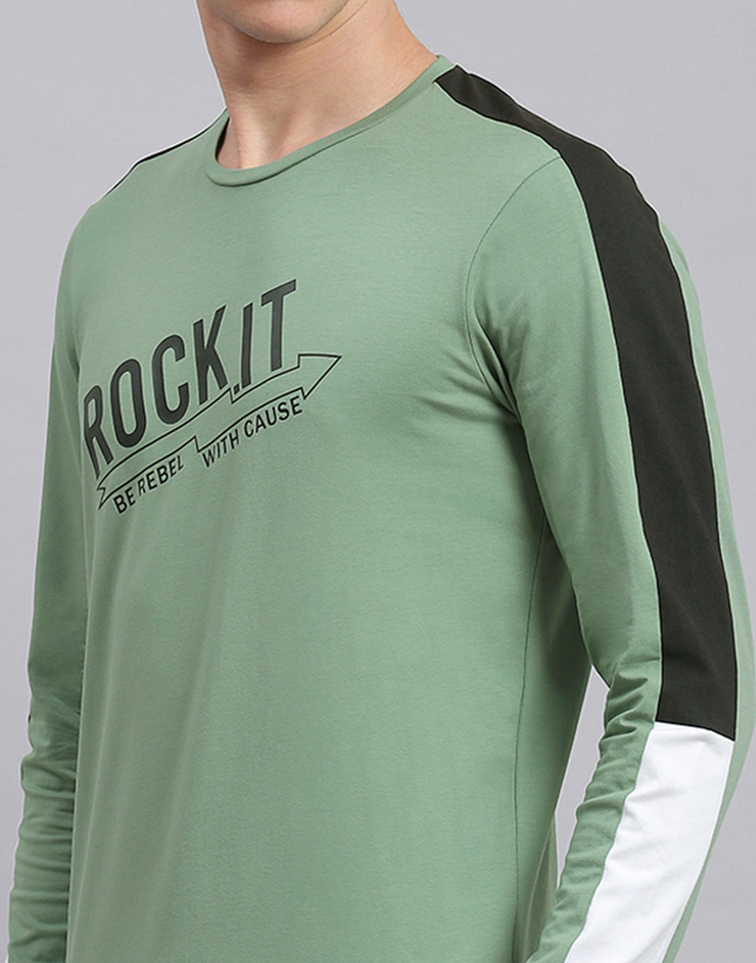 Rock.it Men Green Printed Round Neck Full Sleeve Active T-Shirt