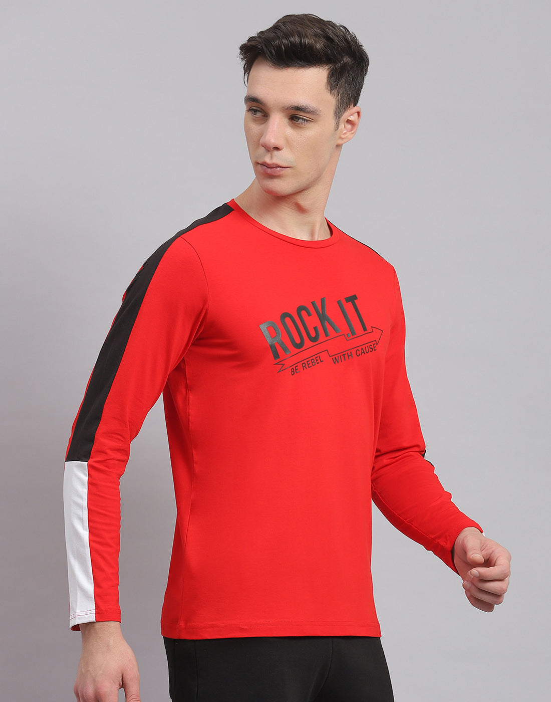 Rock.it Men Red Printed Round Neck Full Sleeve Active T-Shirt