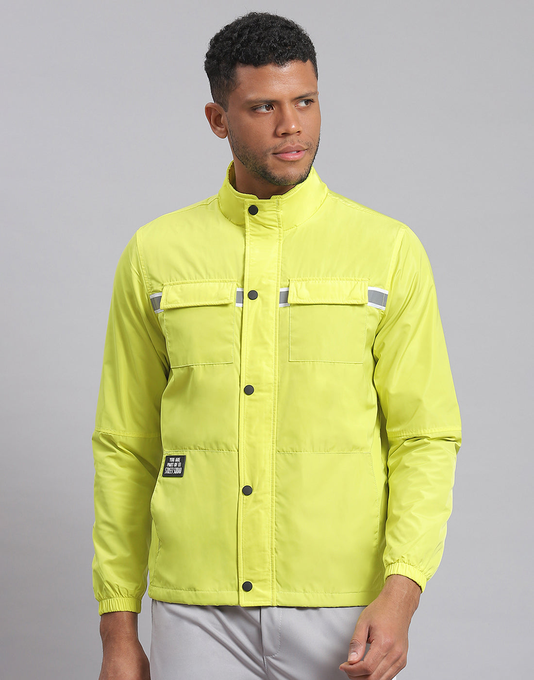 Rock.it Men Green Solid Stand Collar Full Sleeve Jacket