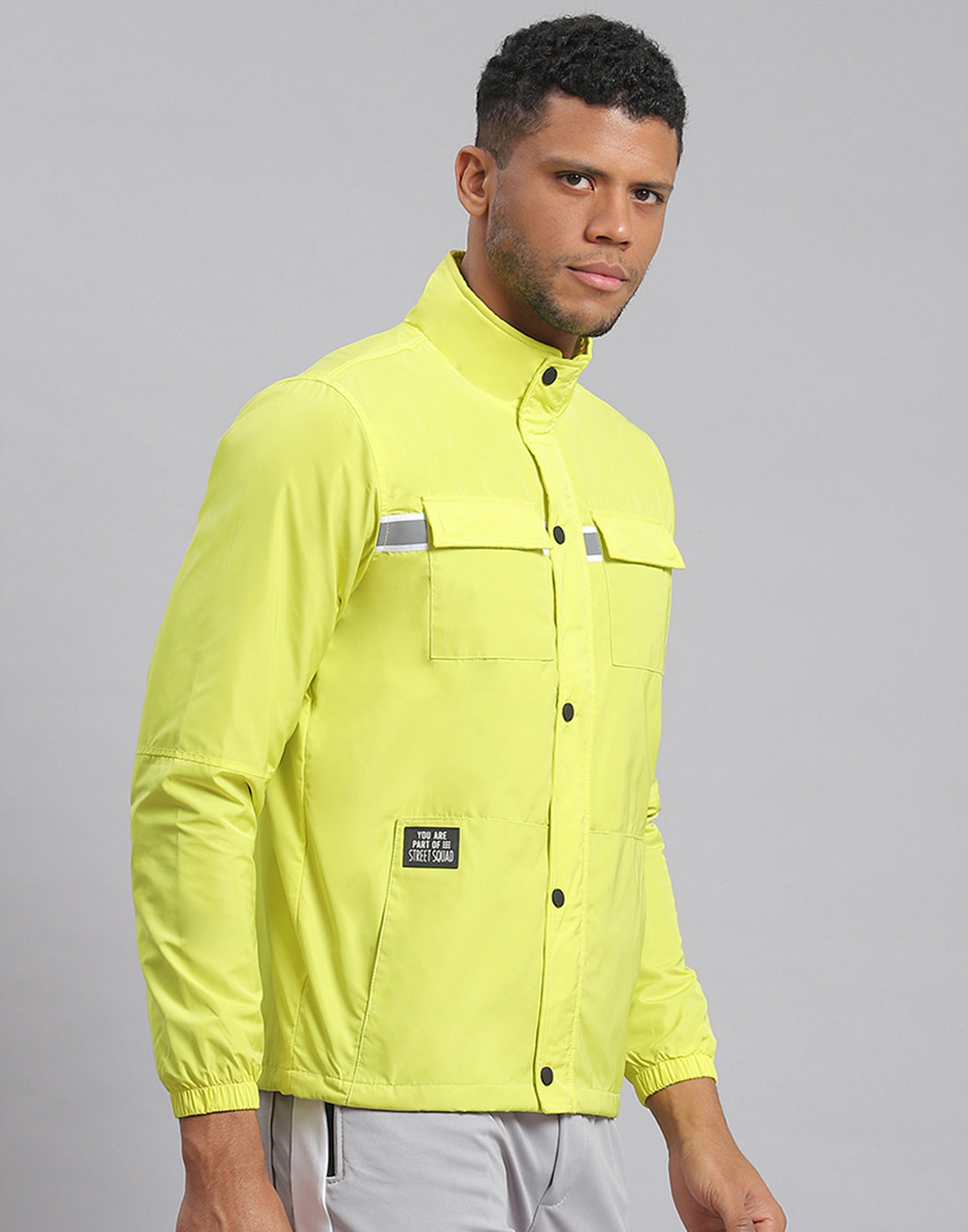 Rock.it Men Green Solid Stand Collar Full Sleeve Jacket