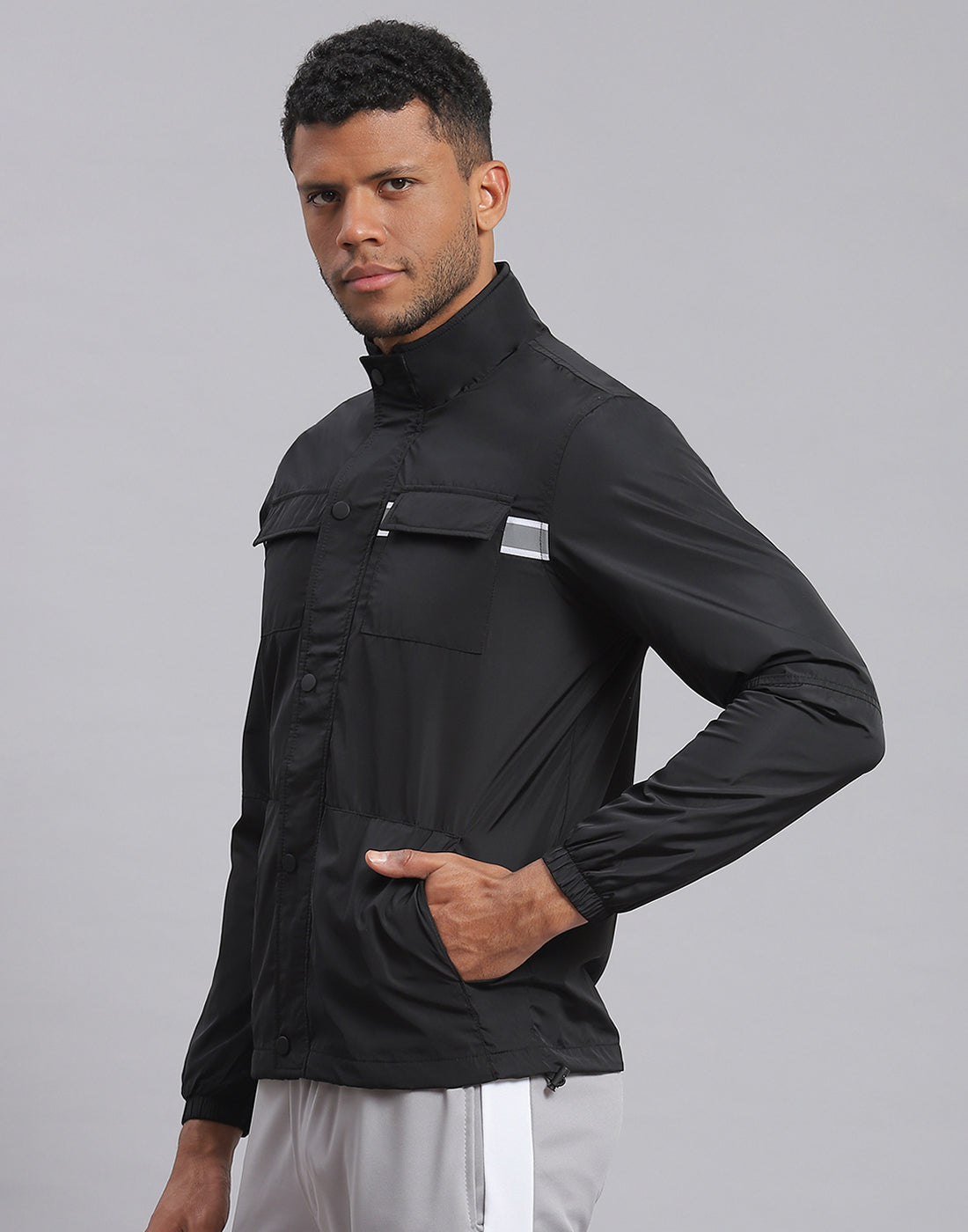 Rock.it Men Black Solid Stand Collar Full Sleeve Jacket