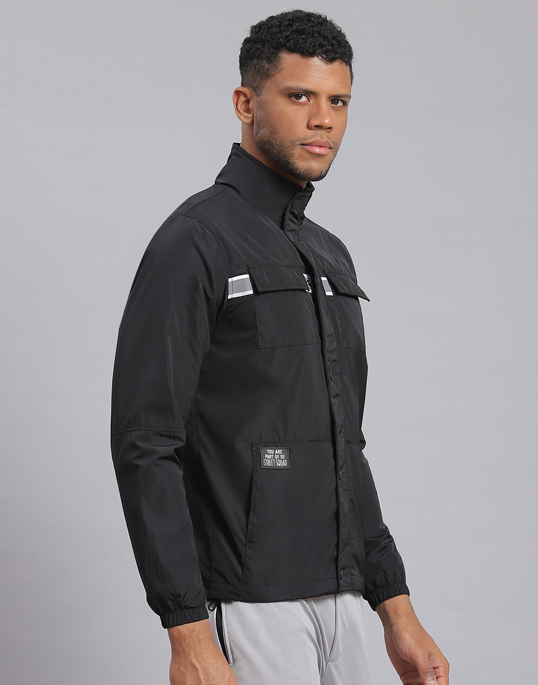 Rock.it Men Black Solid Stand Collar Full Sleeve Jacket