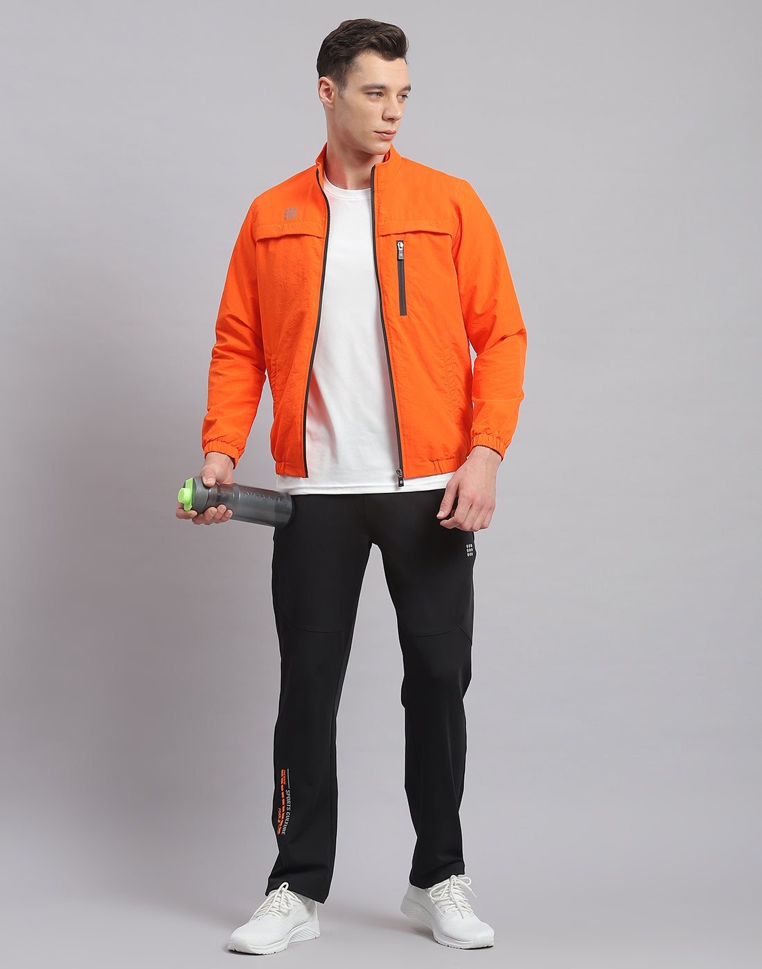 Men Orange Solid Stand Collar Full Sleeve Jacket