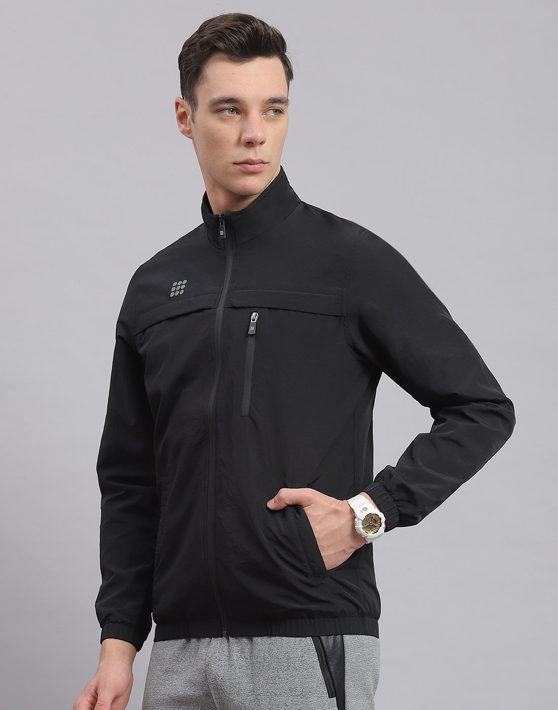 Rock.it Men Black Solid Stand Collar Full Sleeve Jacket