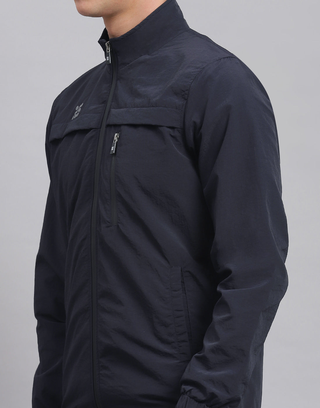 Rock.it Men Navy Blue Solid Stand Collar Full Sleeve Jacket