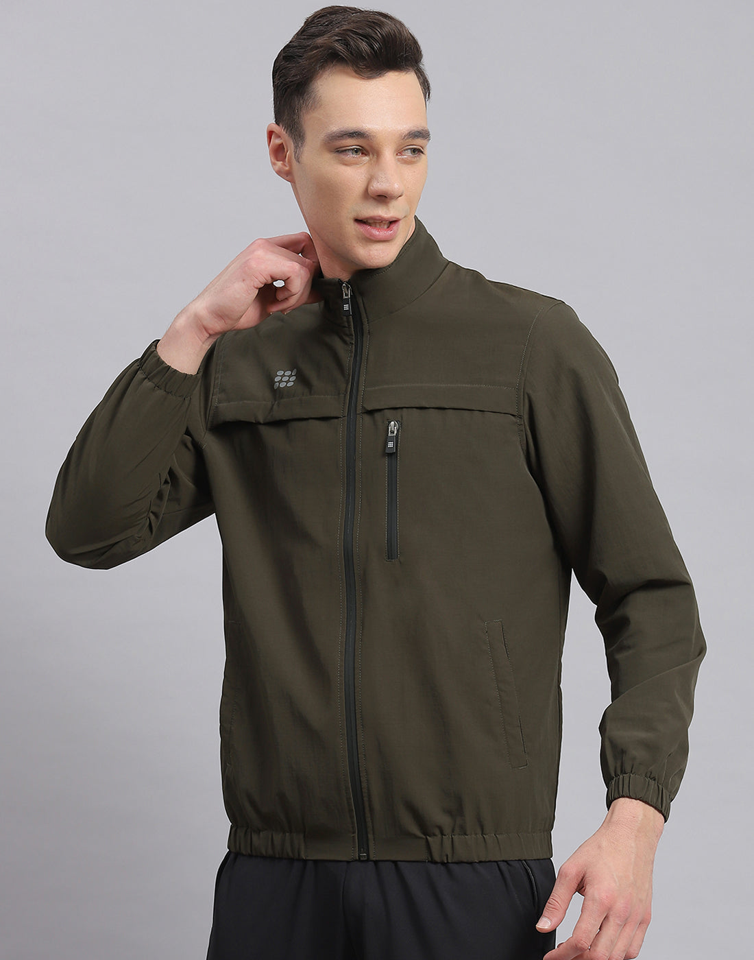 Rock.it Men Olive Solid Stand Collar Full Sleeve Jacket