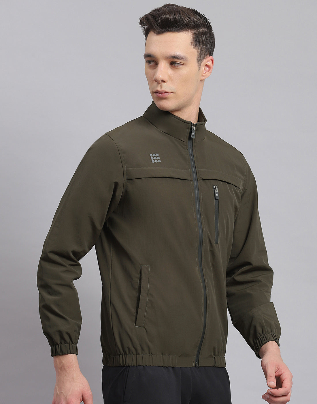 Rock.it Men Olive Solid Stand Collar Full Sleeve Jacket