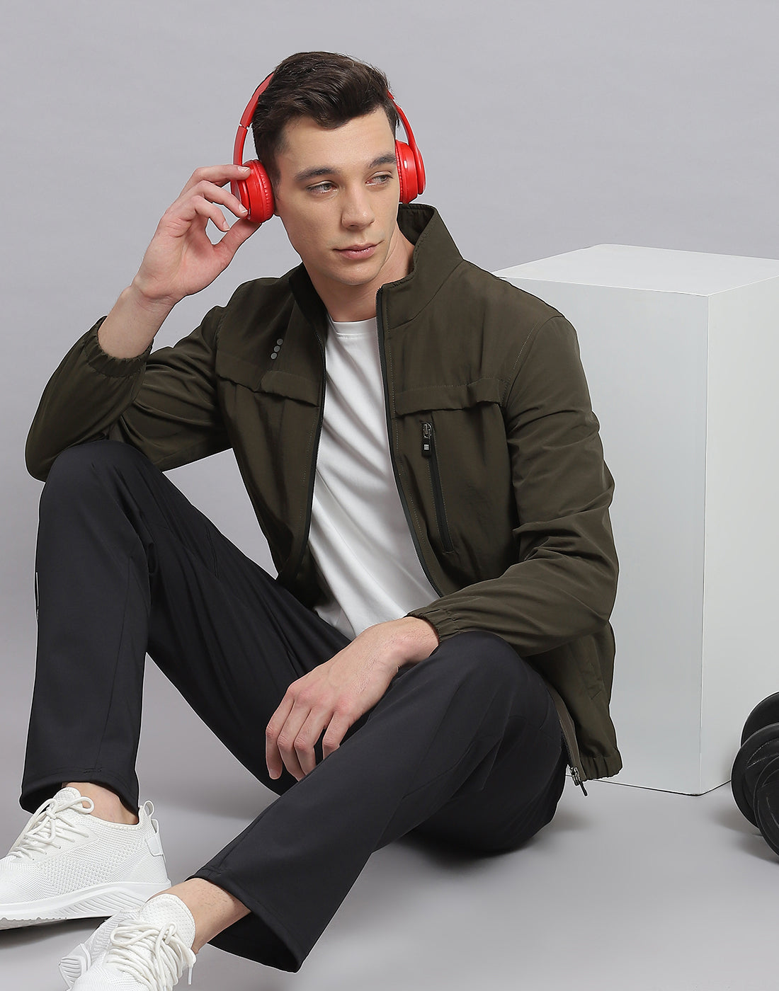 Rock.it Men Olive Solid Stand Collar Full Sleeve Jacket