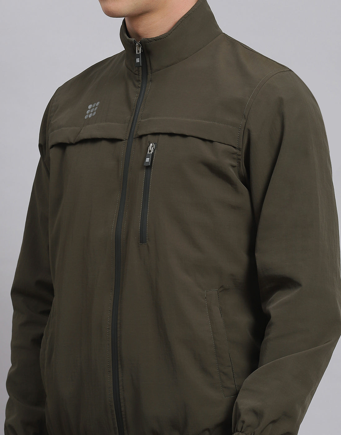 Rock.it Men Olive Solid Stand Collar Full Sleeve Jacket