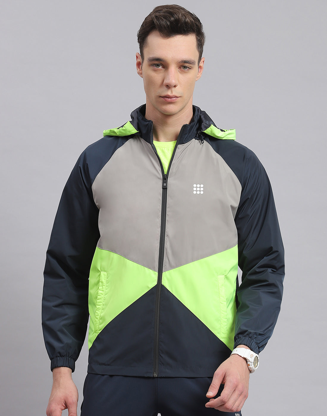 Rock.it Men Navy Blue Solid Hooded Full Sleeve Jacket