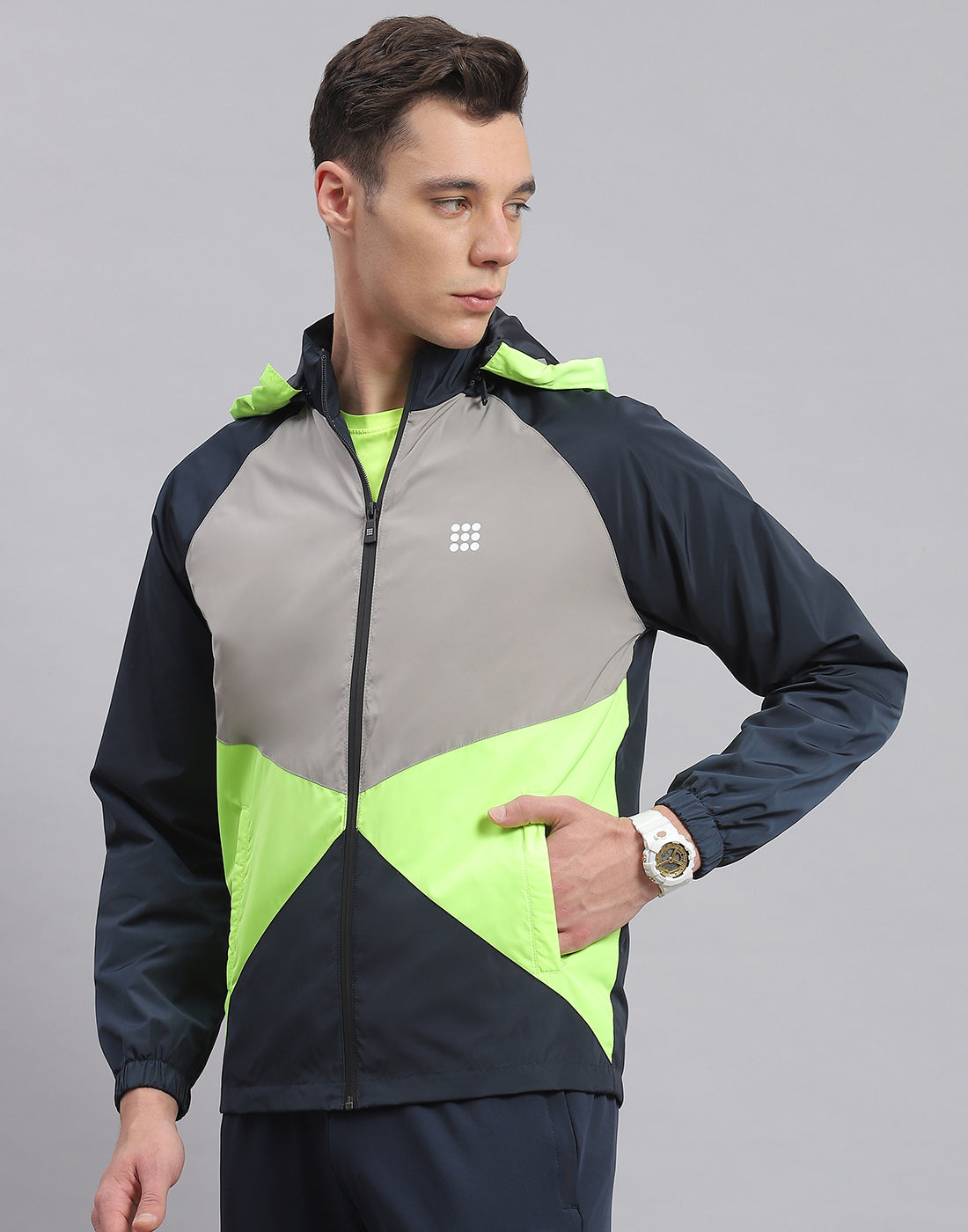 Rock.it Men Navy Blue Solid Hooded Full Sleeve Jacket