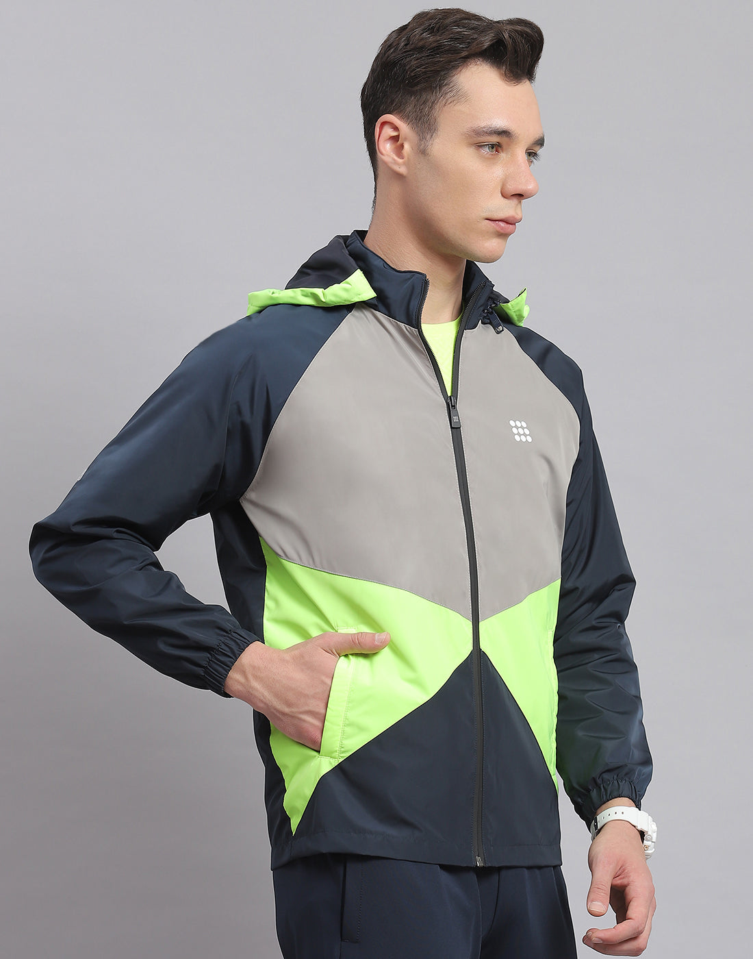 Rock.it Men Navy Blue Solid Hooded Full Sleeve Jacket