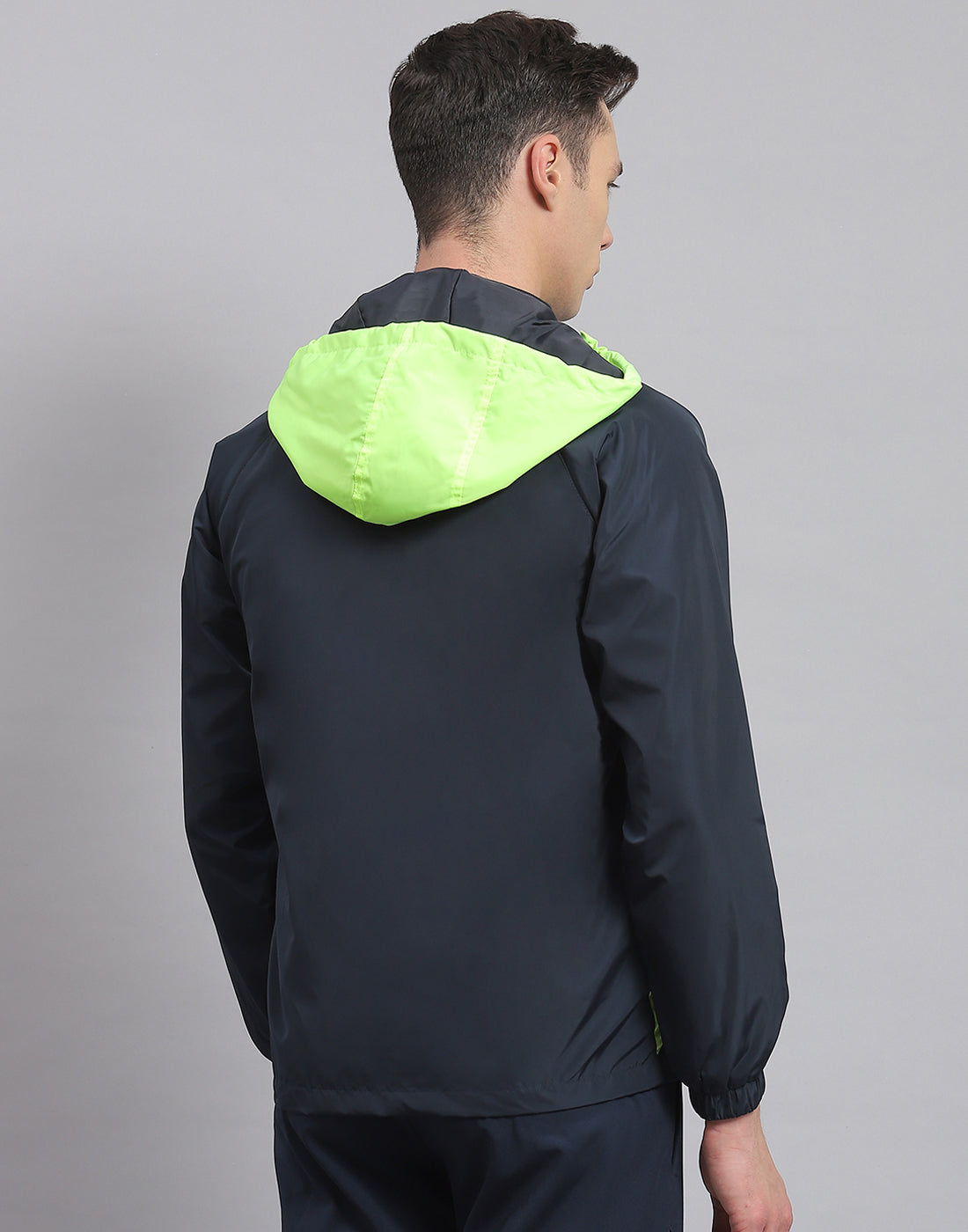 Rock.it Men Navy Blue Solid Hooded Full Sleeve Jacket