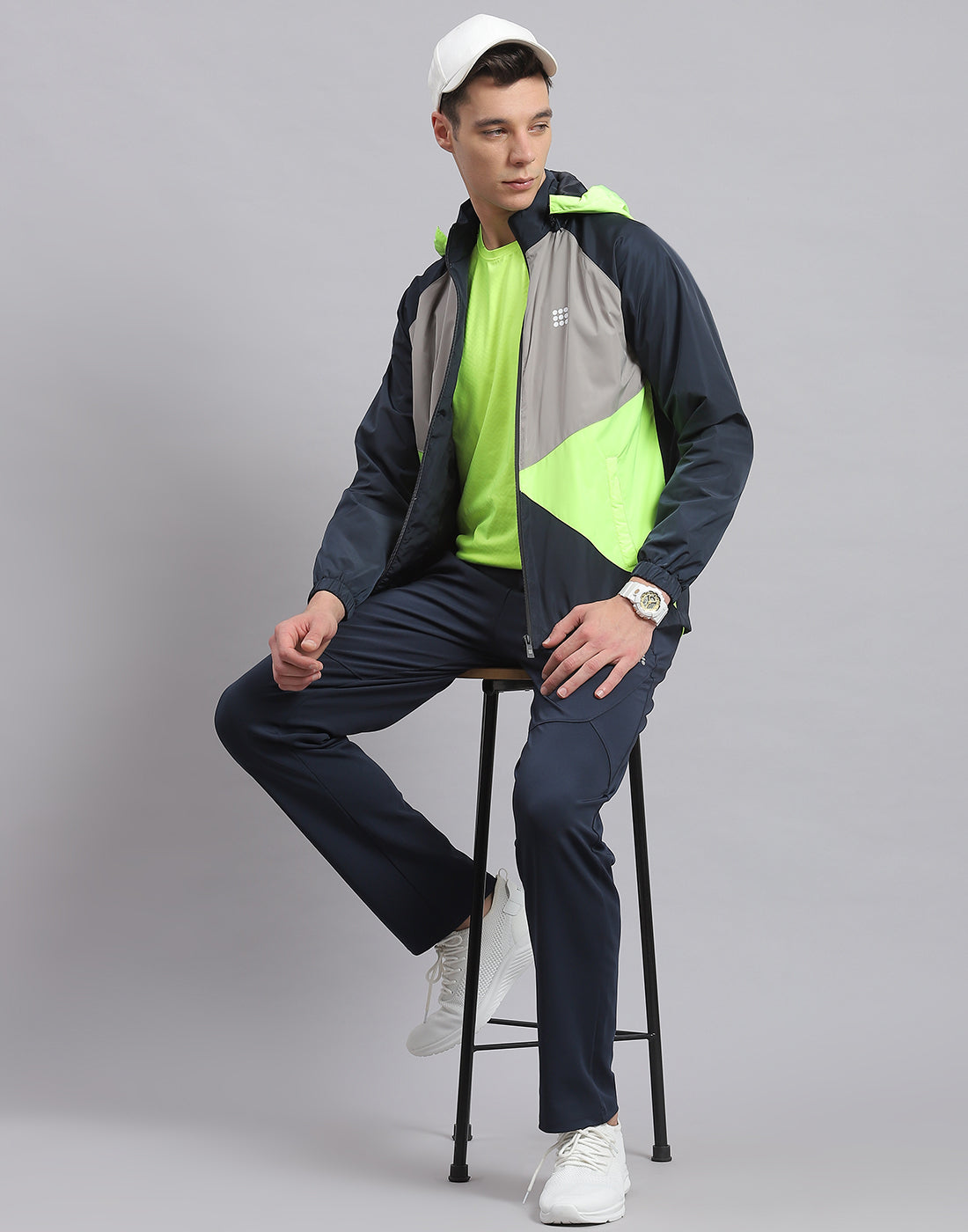 Rock.it Men Navy Blue Solid Hooded Full Sleeve Jacket