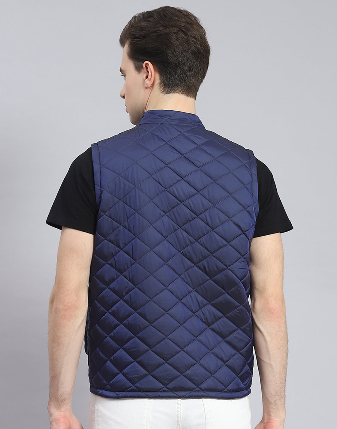 Rock.it Men Blue Solid Stand Collar Sleeveless Jacket