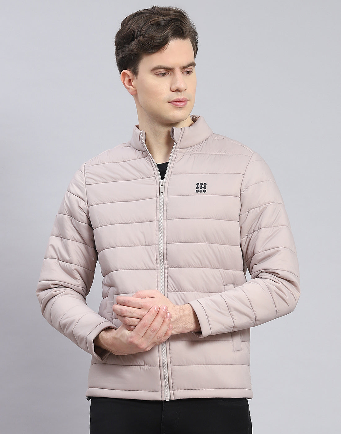 Rock.it Men Grey Solid Stand Collar Full Sleeve Jacket