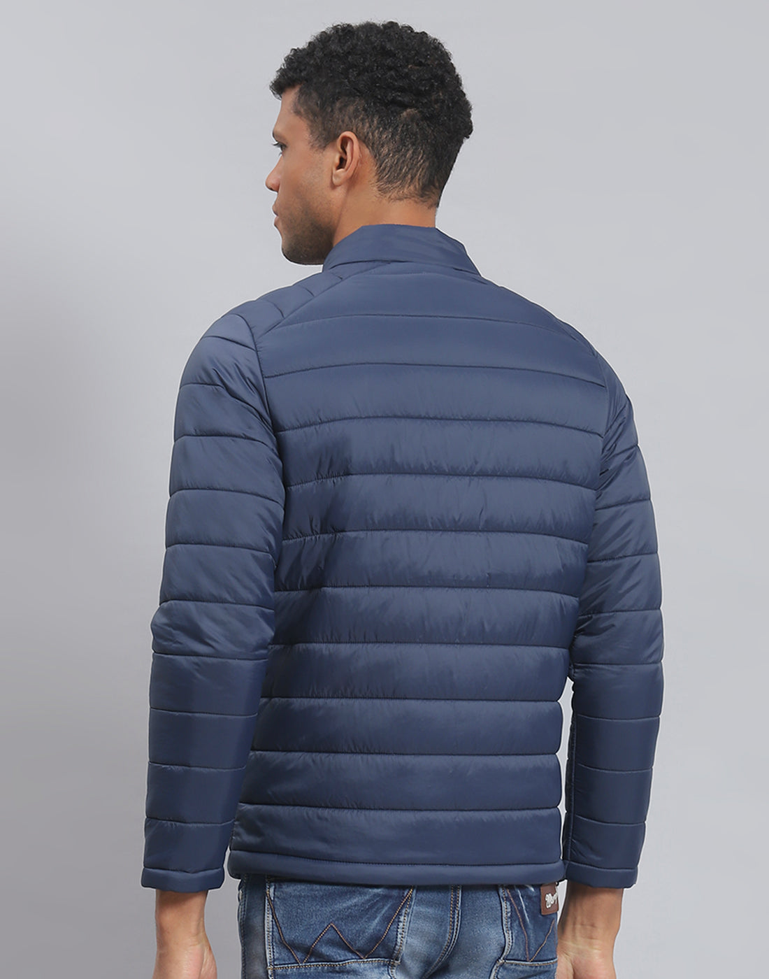 Rock.it Men Navy Blue Solid Stand Collar Full Sleeve Jacket