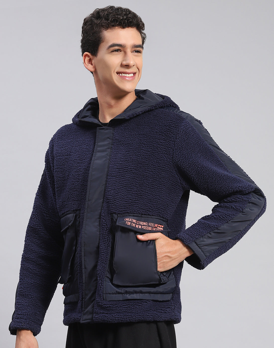 Rock.it Men Navy Blue Solid Hooded Full Sleeve Jacket
