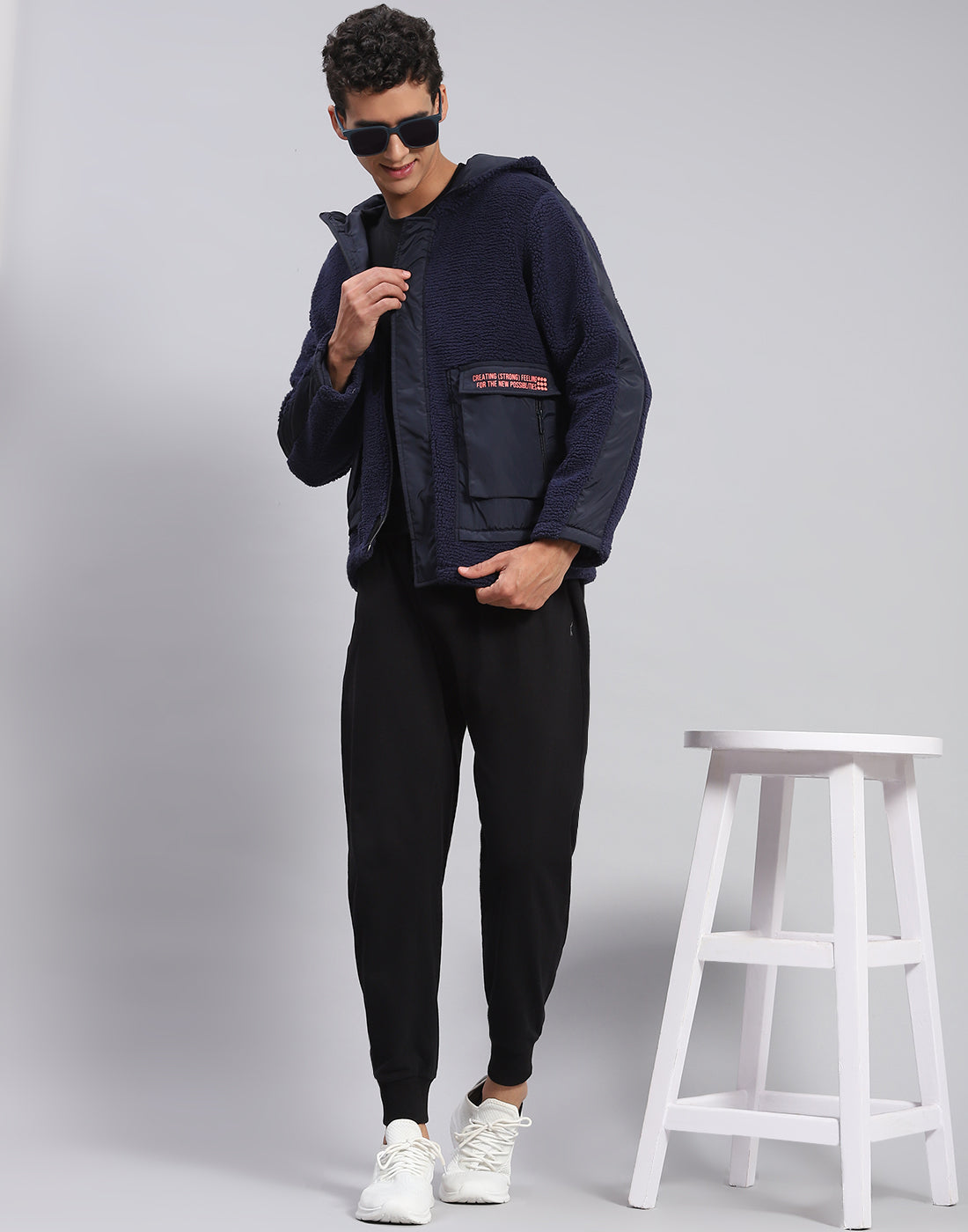 Rock.it Men Navy Blue Solid Hooded Full Sleeve Jacket