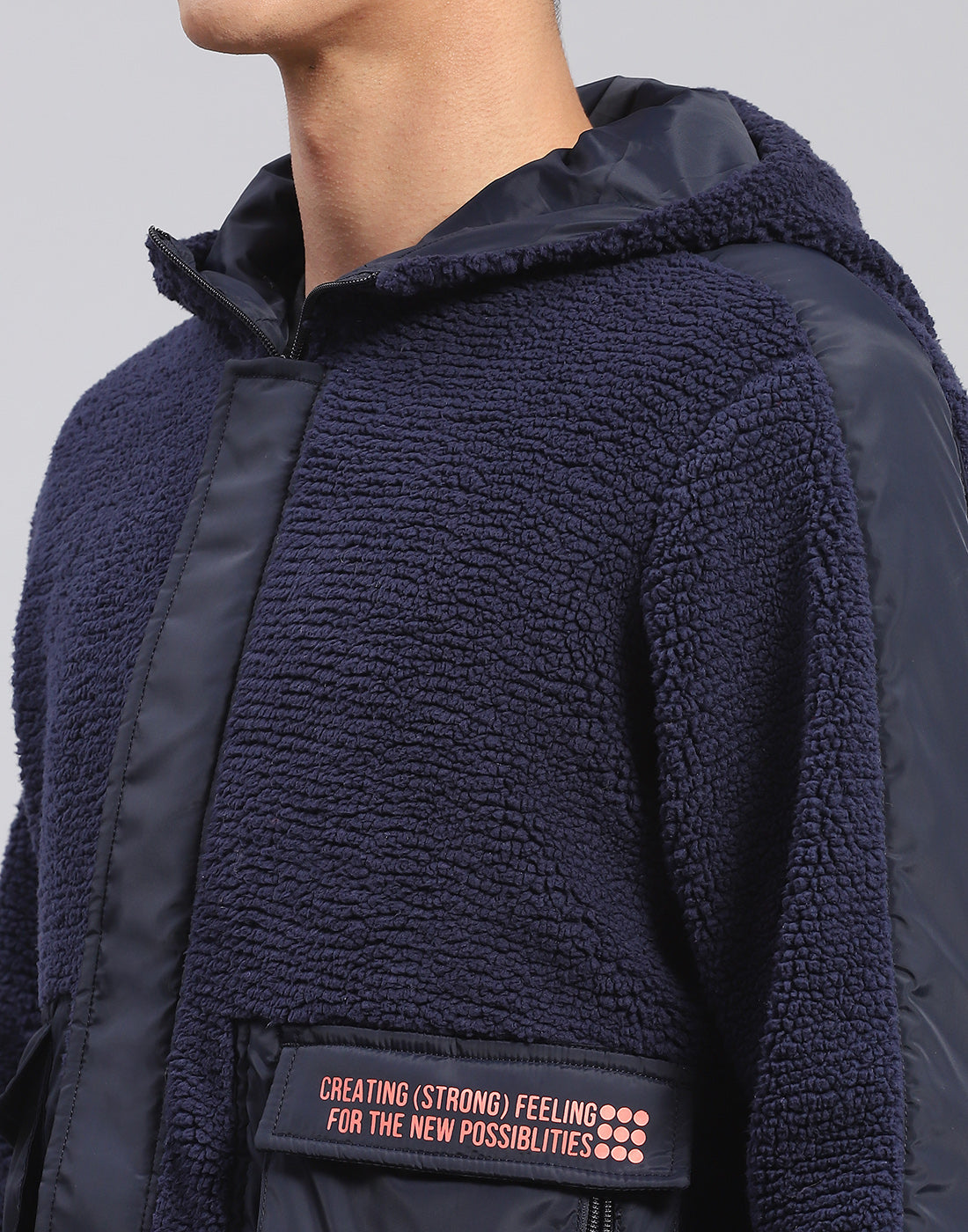 Rock.it Men Navy Blue Solid Hooded Full Sleeve Jacket