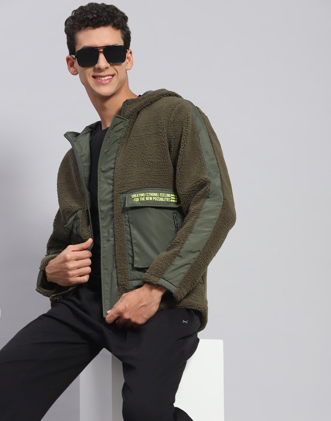 Rock.it Men Olive Solid Hooded Full Sleeve Jacket