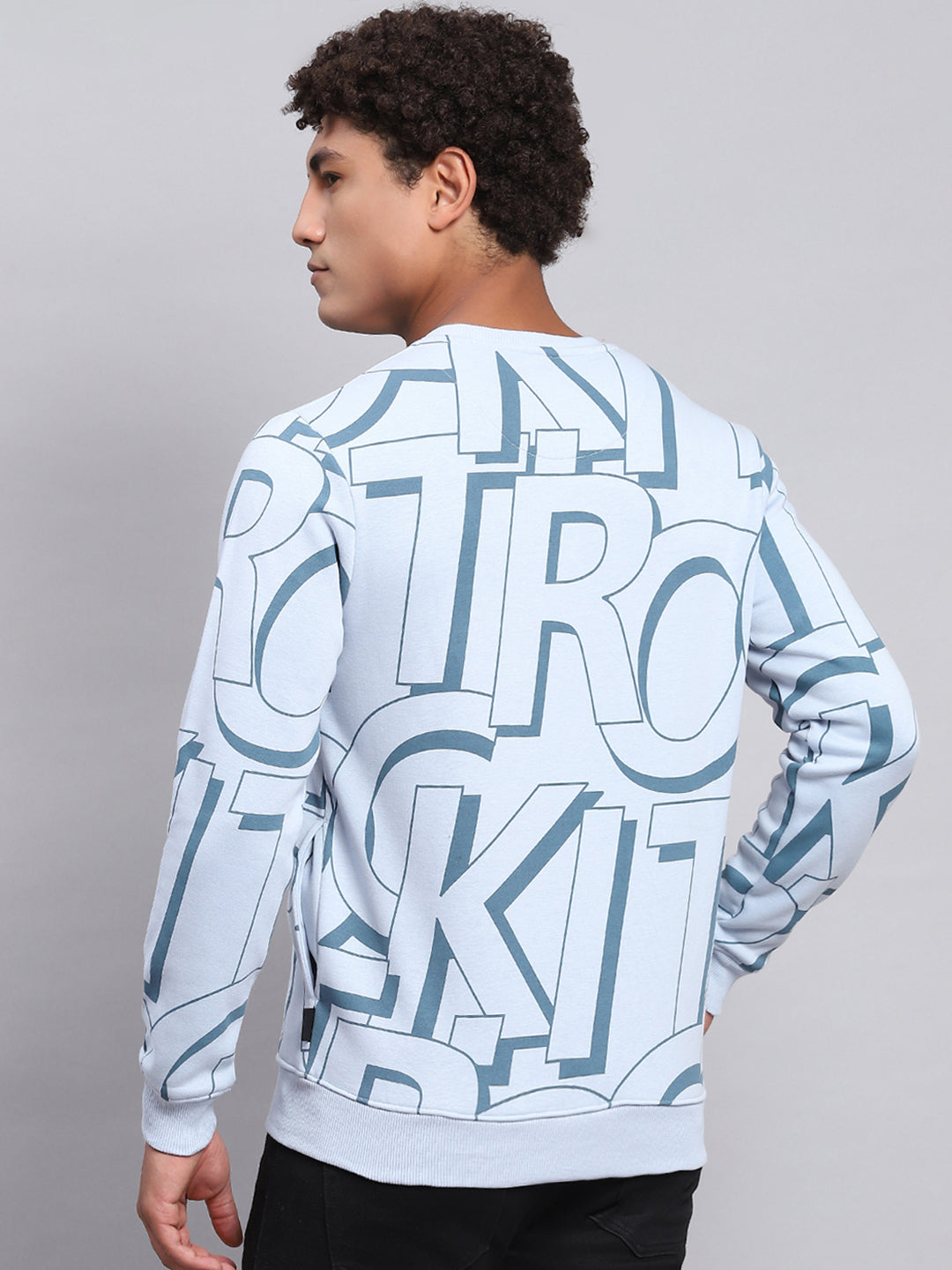 Rock.it Men Blue Printed Round Neck Full Sleeve Sweatshirt