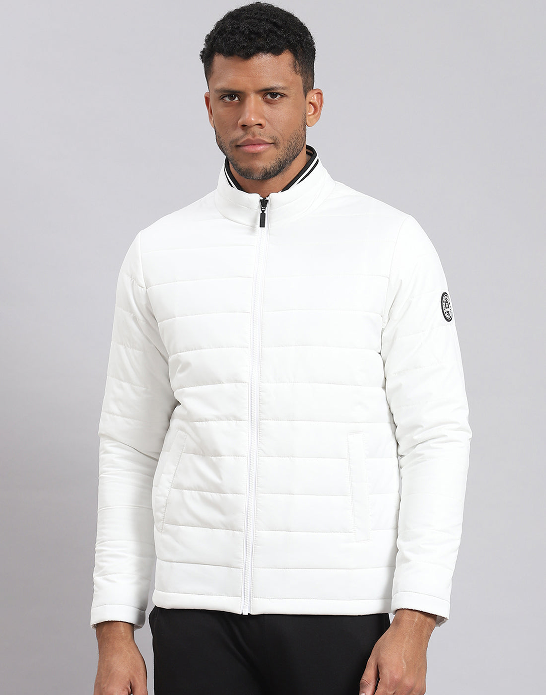 Rock.it Men White Solid Stand Collar Full Sleeve Jacket