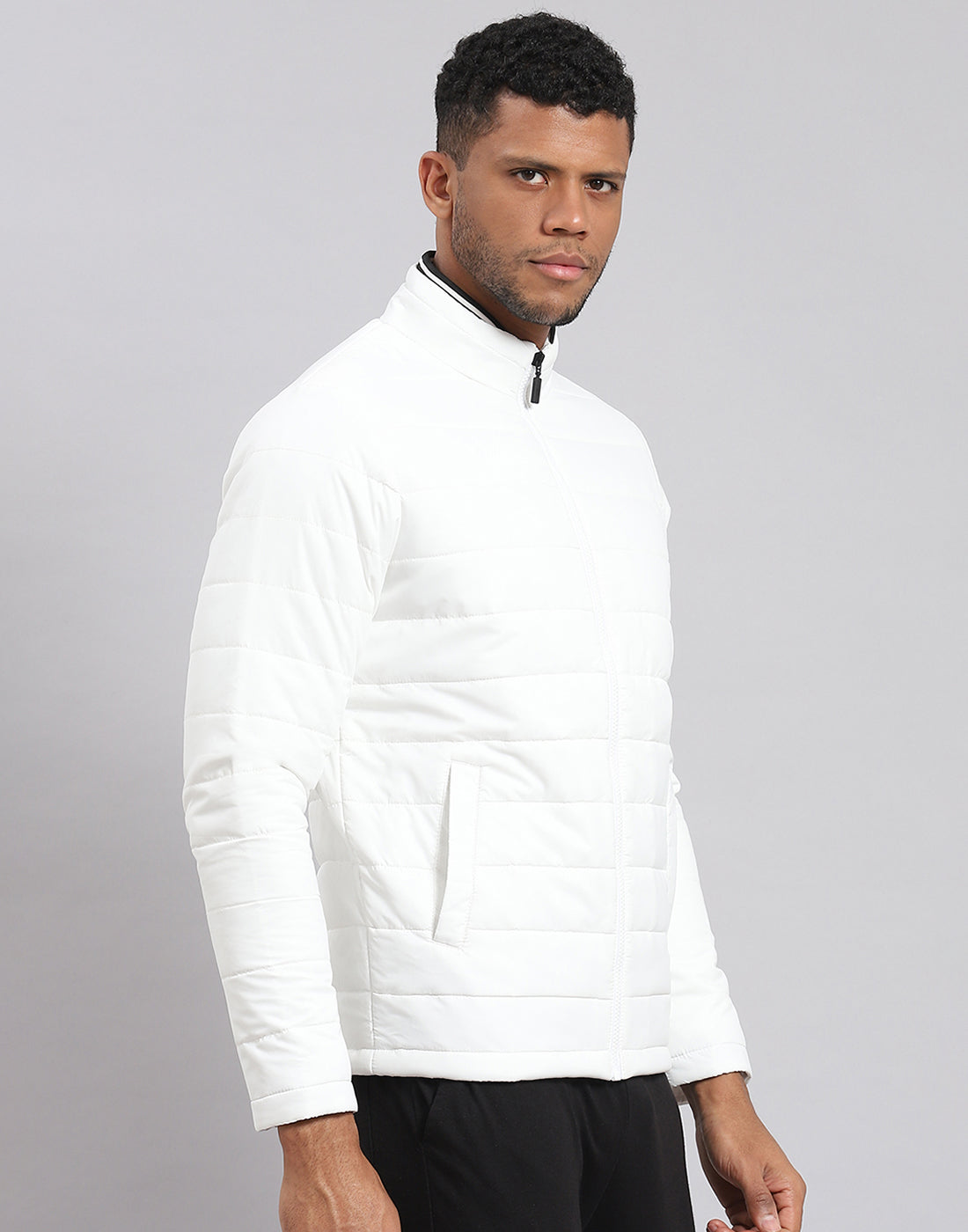 Rock.it Men White Solid Stand Collar Full Sleeve Jacket