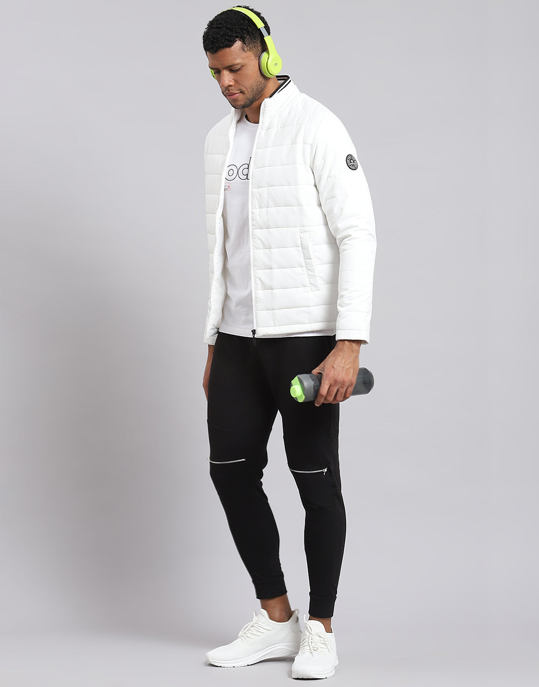 Rock.it Men White Solid Stand Collar Full Sleeve Jacket