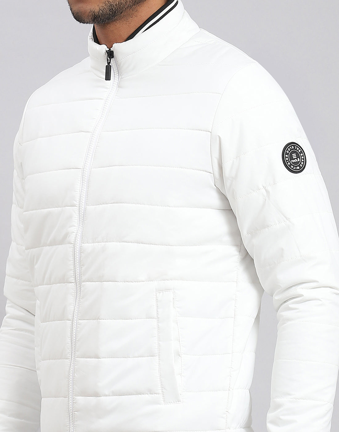 Rock.it Men White Solid Stand Collar Full Sleeve Jacket