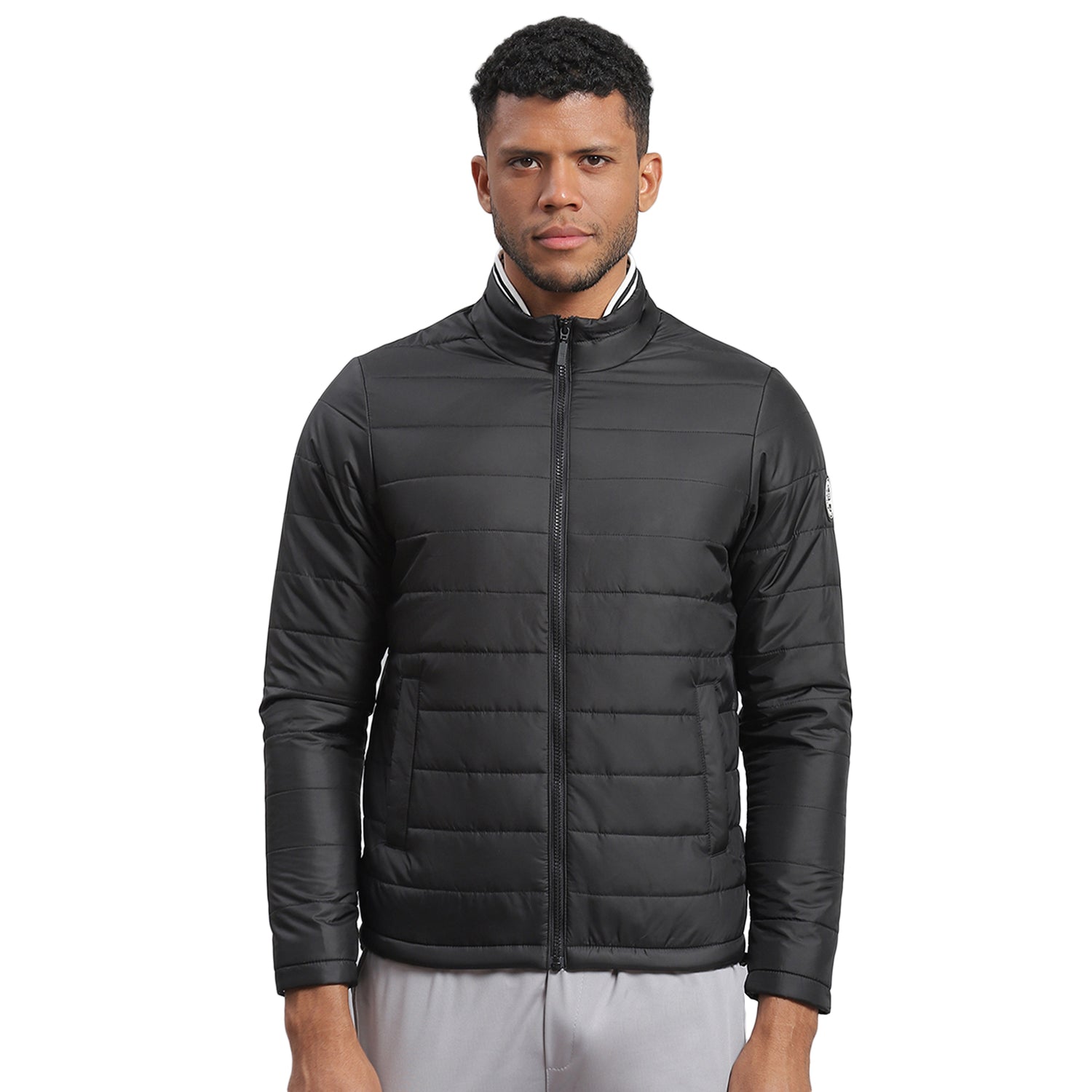 Rock.it Men Black Solid Stand Collar Full Sleeve Jacket