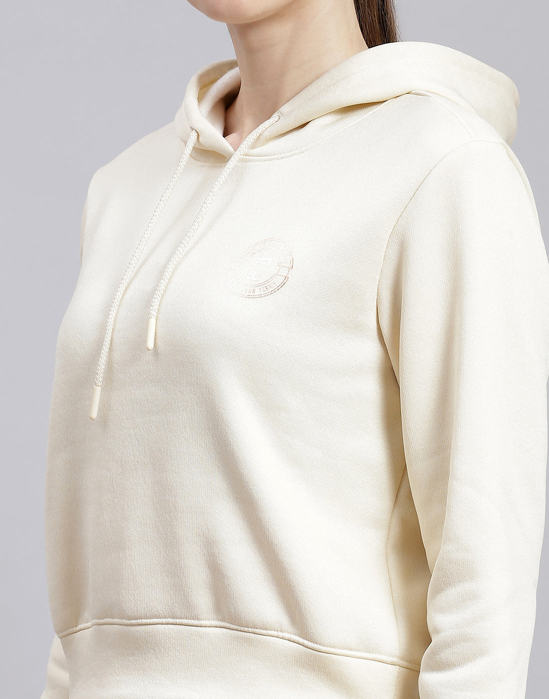 Rock.it Women Cream Solid Hooded Full Sleeve Cords Set