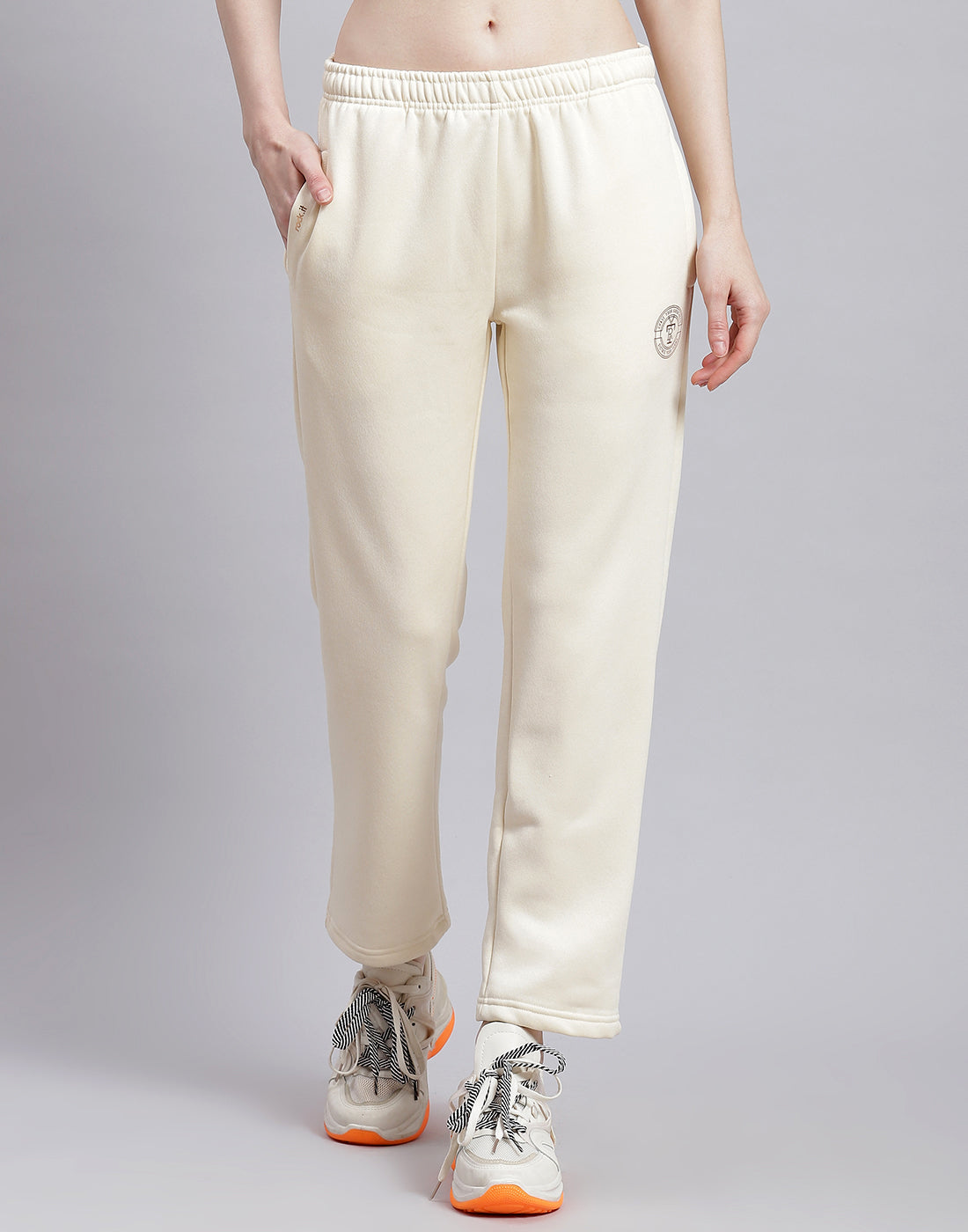 Rock.it Women Cream Solid Hooded Full Sleeve Cords Set