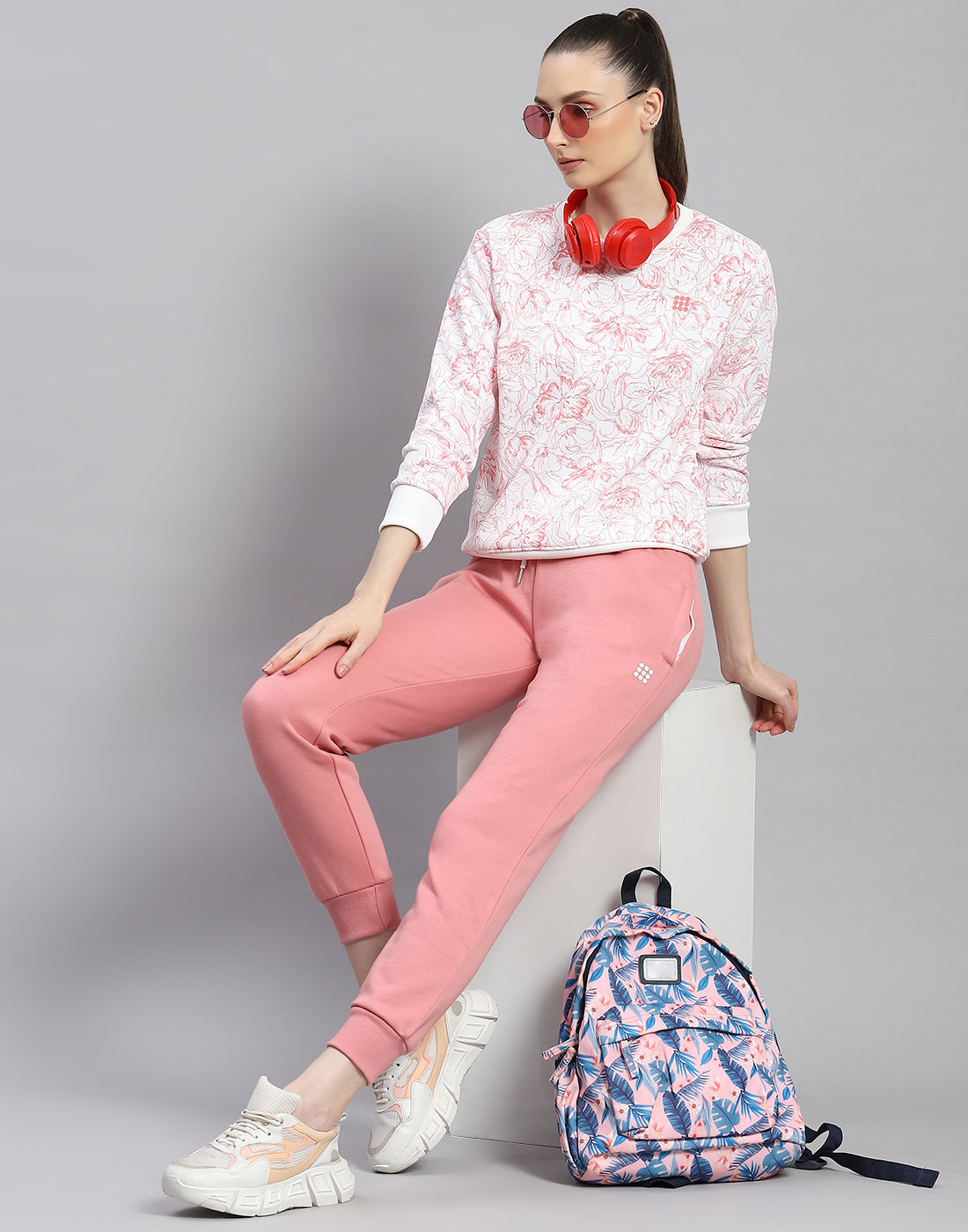 Rock.it Women Pink Printed Round Neck Full Sleeve Cords Set