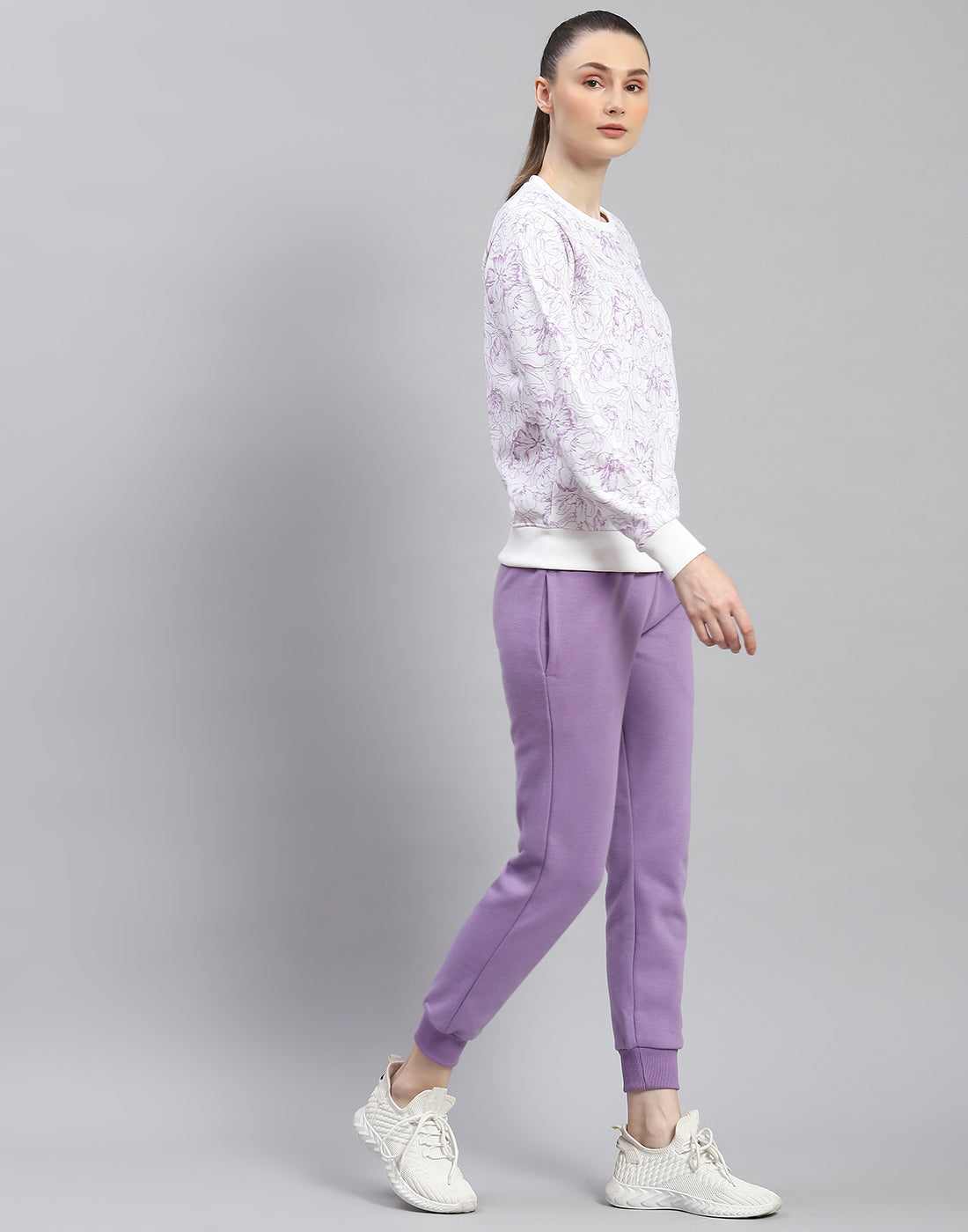 Rock.it Women Purple Printed Round Neck Full Sleeve Cords Set