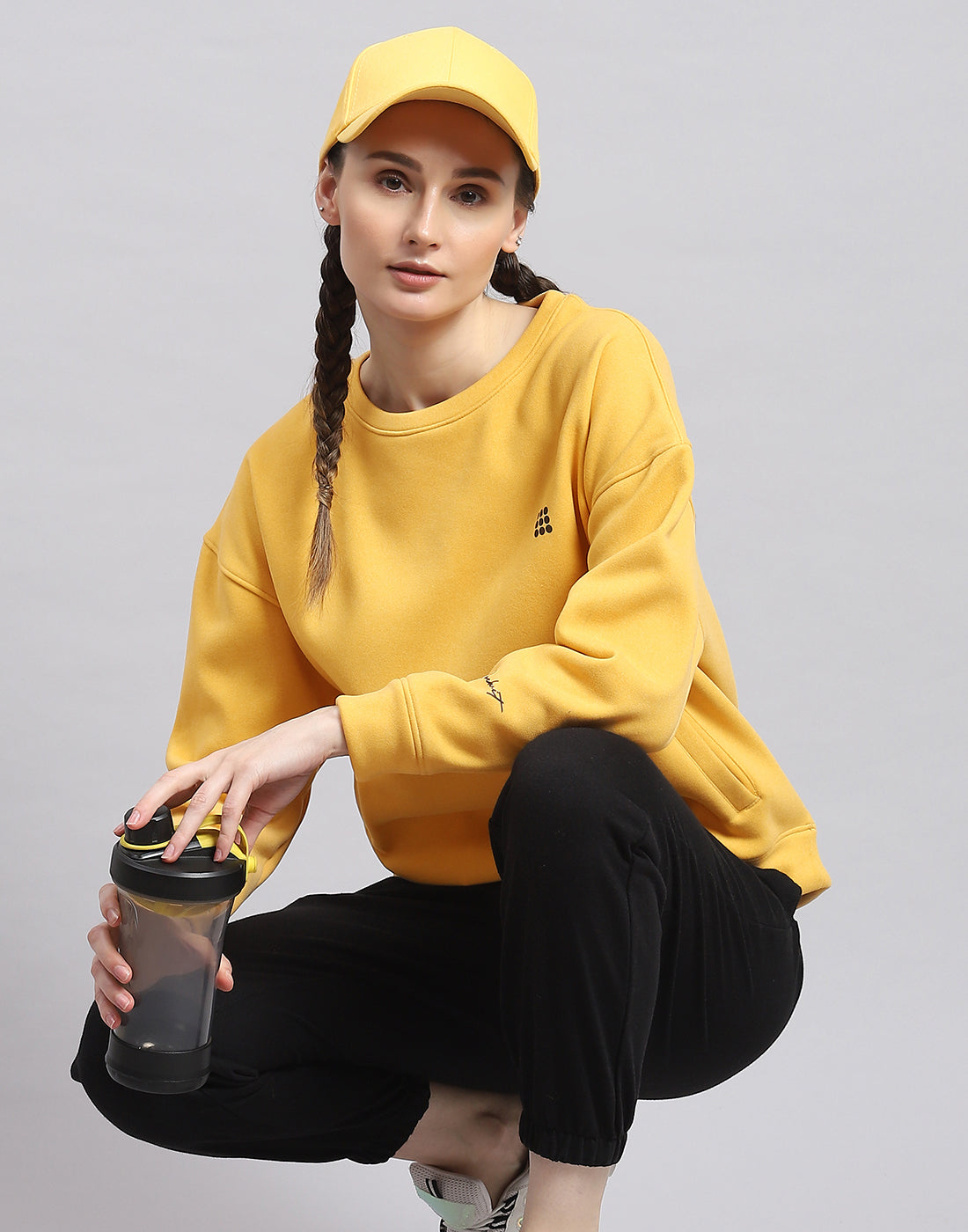 Rock.it Women Yellow Solid Round Neck Full Sleeve Sweatshirt