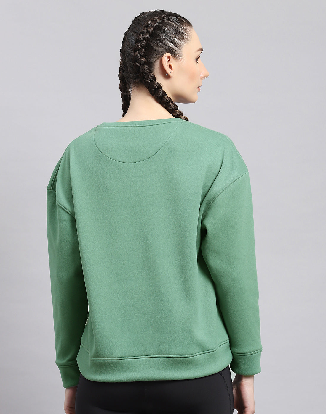 Rock.it Women Green Solid Round Neck Full Sleeve Sweatshirt
