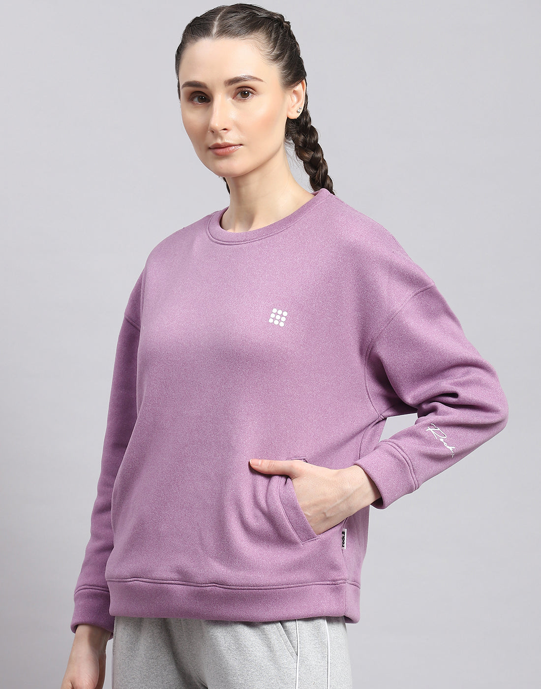 Rock.it Women Purple Solid Round Neck Full Sleeve Sweatshirt