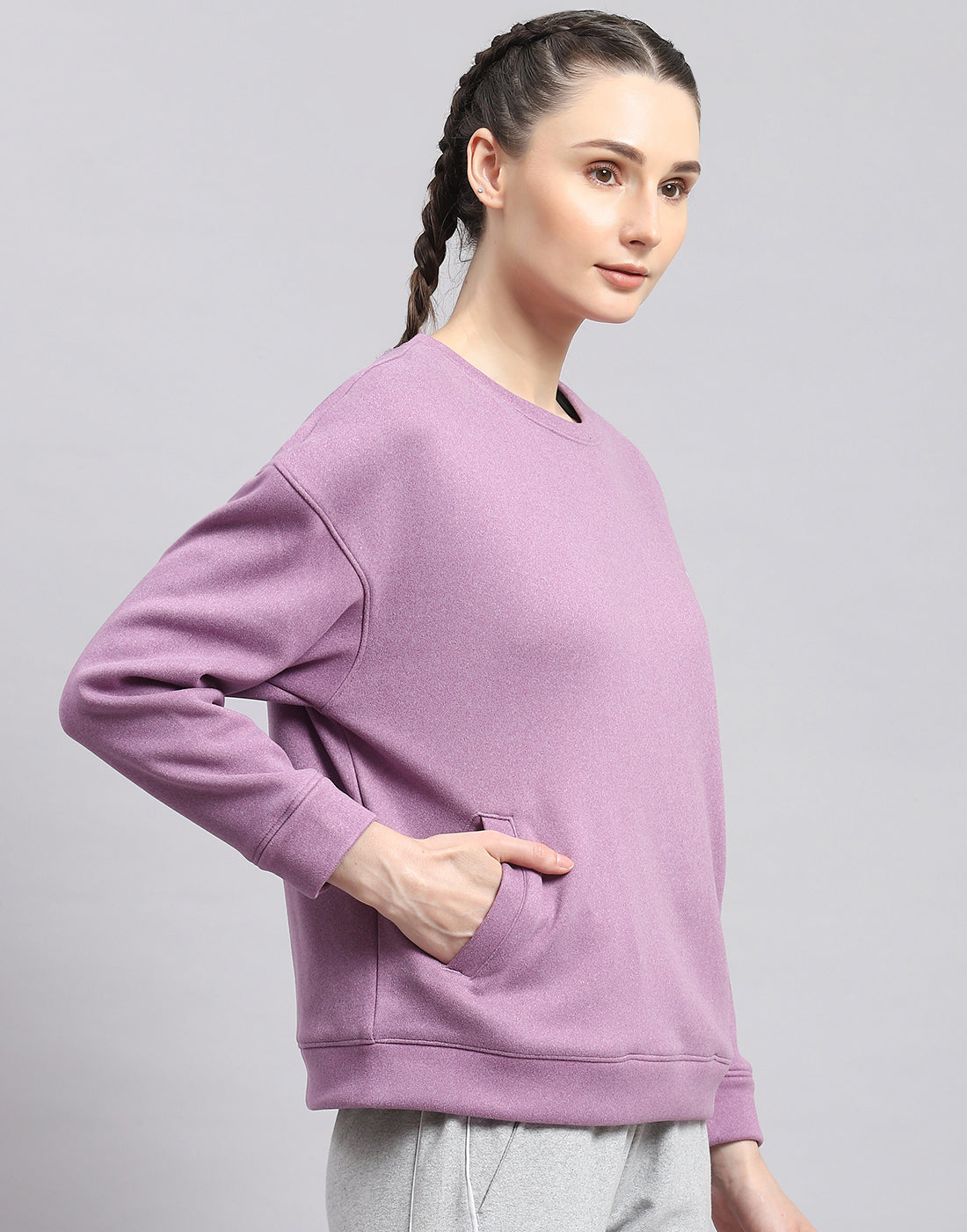 Rock.it Women Purple Solid Round Neck Full Sleeve Sweatshirt