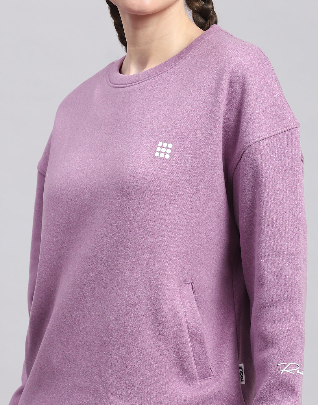 Rock.it Women Purple Solid Round Neck Full Sleeve Sweatshirt