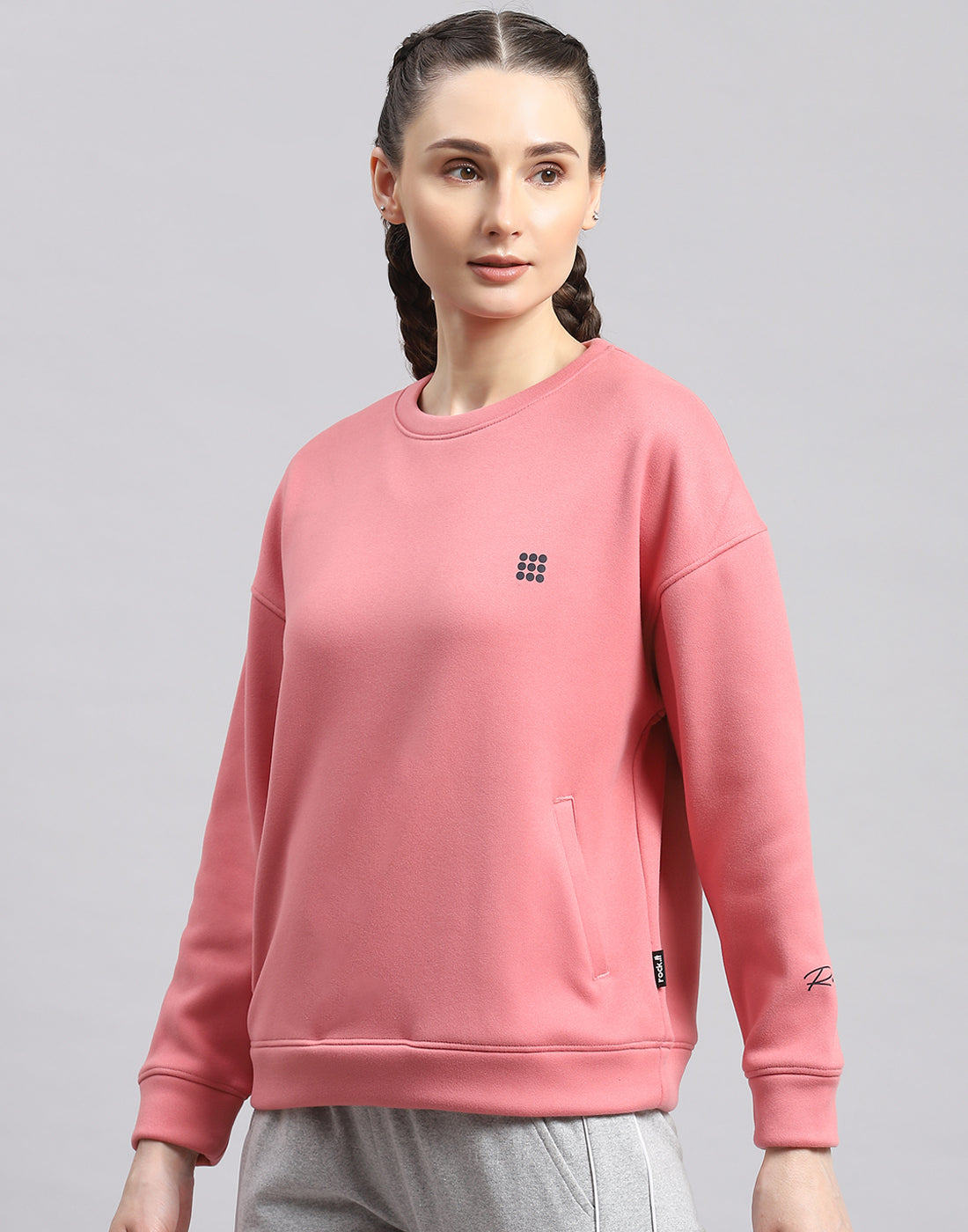 Rock.it Women Pink Solid Round Neck Full Sleeve Sweatshirt
